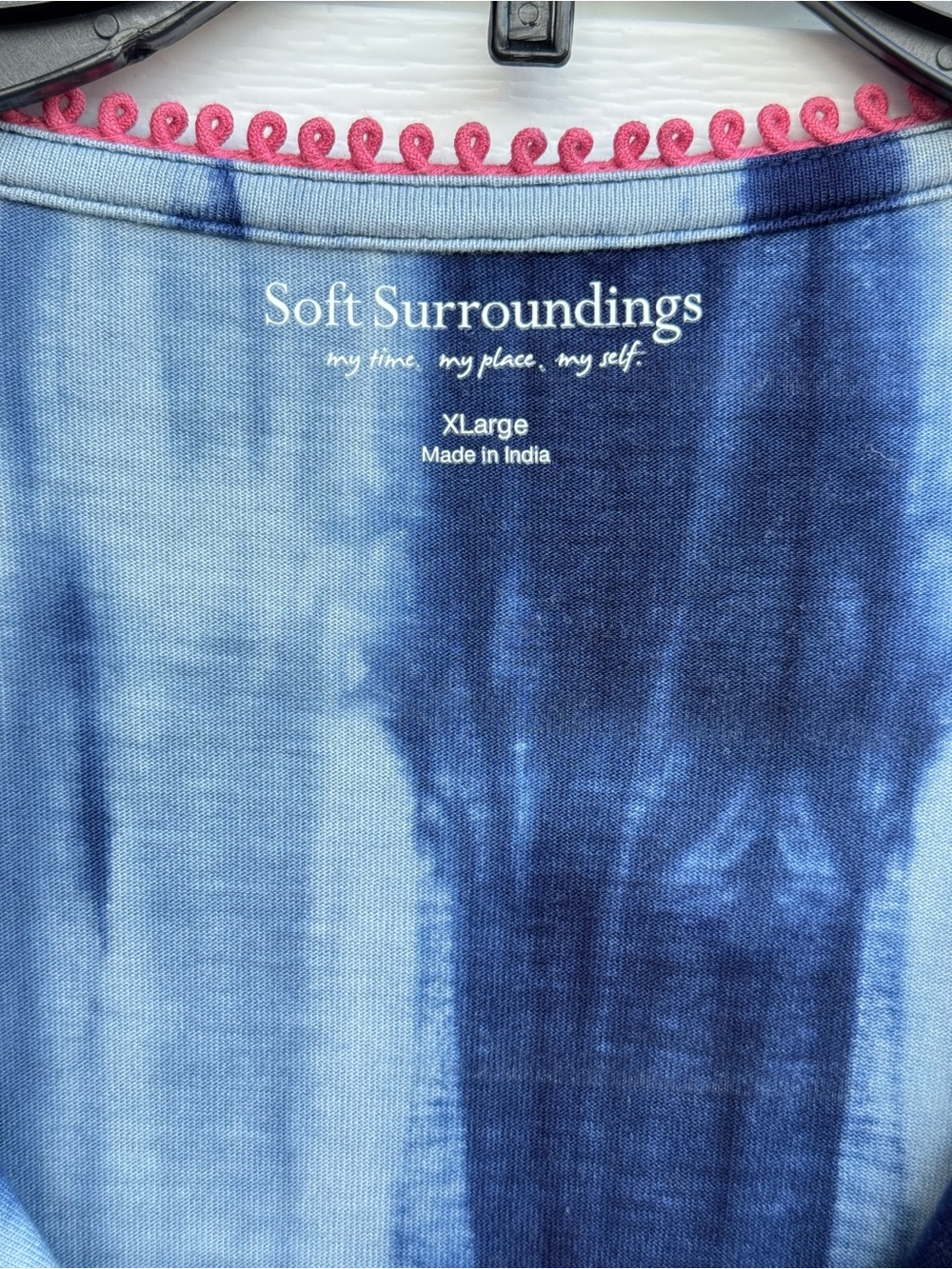 Soft Surroundings XL Embroidered Tie Dye Tunic Boho Viscose Pink Blue Tassels - Picture 4 of 10